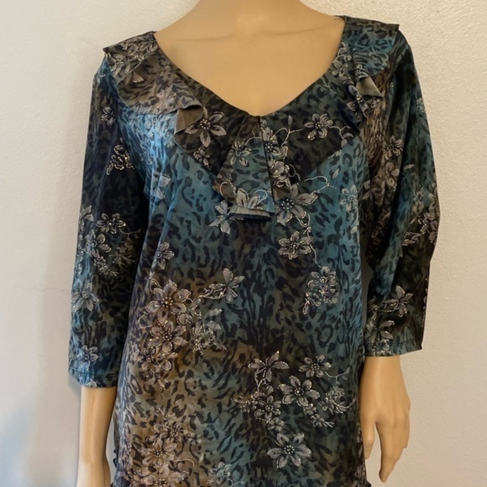 Britney Black 1X blouse top 3/4 sleeves